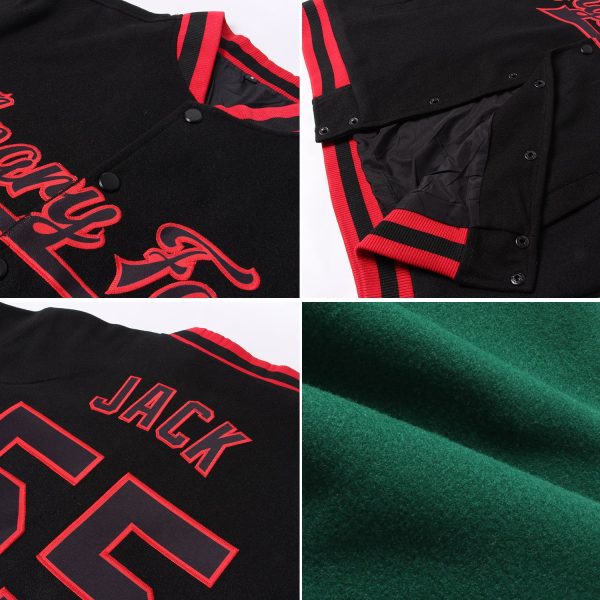 Custom Kelly Green Pink-White Bomber Full-Snap Varsity Letterman Two Tone Jacket - Image 2