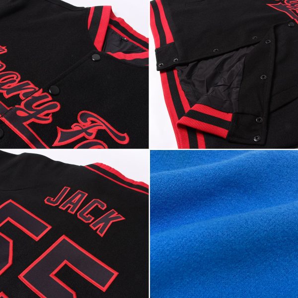 Custom Powder Blue Navy-Red Bomber Full-Snap Varsity Letterman Two Tone Jacket - Image 2