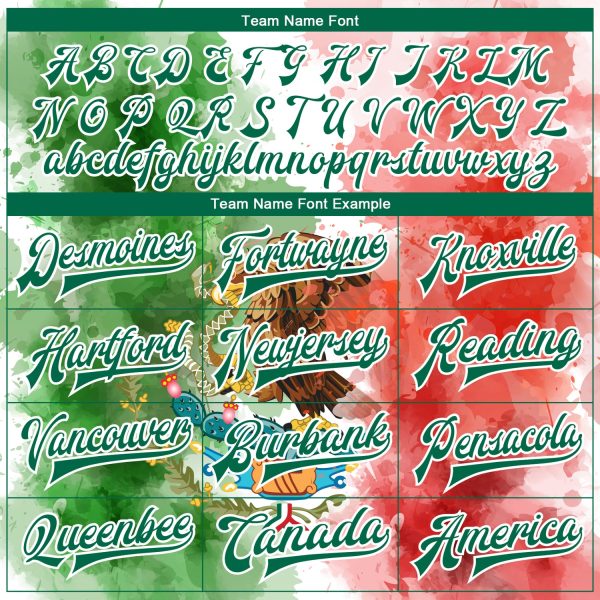 Custom Kelly Green Red-White Mexico Watercolored Splashes Grunge Design 3D Bomber Full-Snap Varsity Letterman Jacket - Image 4