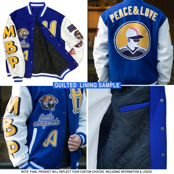 Custom White Orange-Gold Check Board 3D Pattern Design Bomber Full-Snap Varsity Letterman Jacket - Image 3
