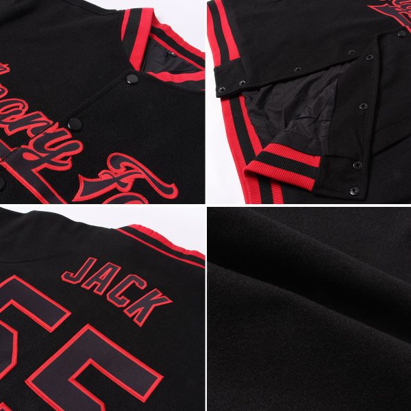 Custom Black Camo Olive-Cream Bomber Full-Snap Varsity Letterman Two Tone Hoodie Jacket - Image 2