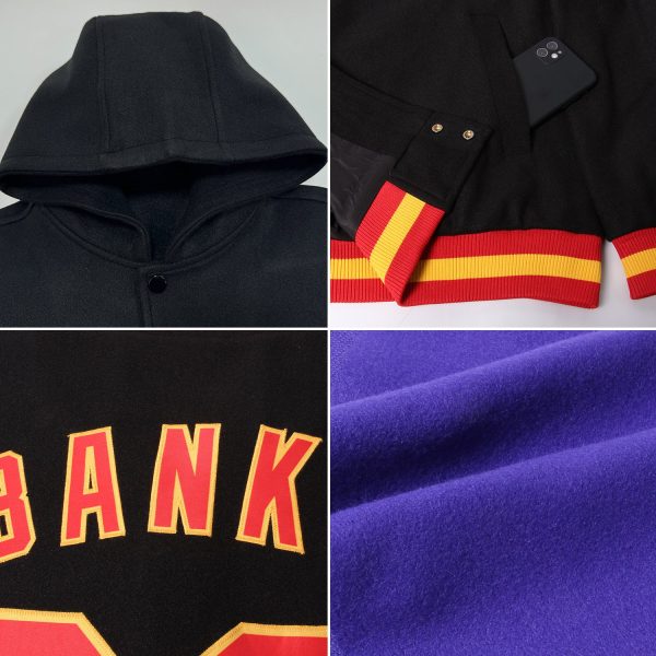 Custom Purple Kelly Green-Pink Bomber Full-Snap Varsity Letterman Two Tone Hoodie Jacket - Image 2