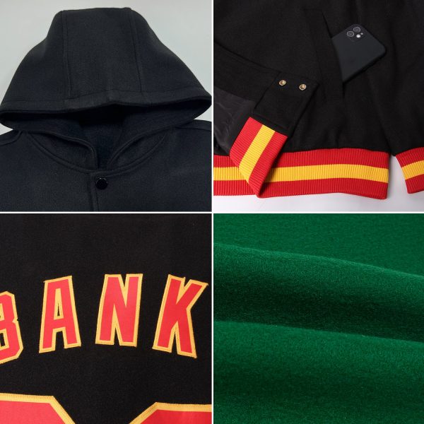 Custom Kelly Green Orange-White Bomber Full-Snap Varsity Letterman Hoodie Jacket - Image 2