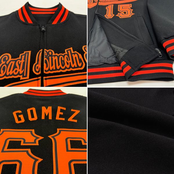 Custom Black Gold-Gray Bomber Varsity Letterman Zipper Jacket - Image 2