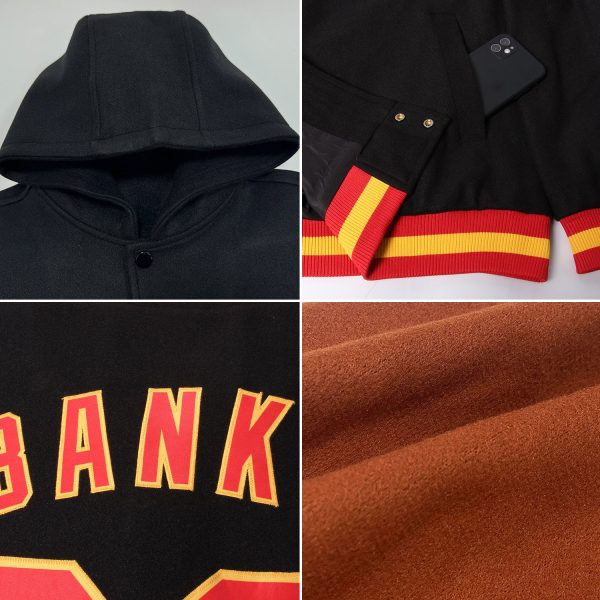 Custom Texas Orange Purple-White Bomber Full-Snap Varsity Letterman Two Tone Hoodie Jacket - Image 2
