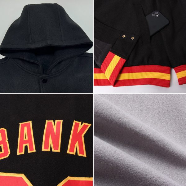 Custom Gray Orange-Kelly Green Bomber Full-Snap Varsity Letterman Two Tone Hoodie Jacket - Image 2