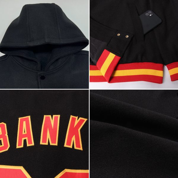 Custom White Deep Pink-Black Gradient Square Shape 3D Pattern Design Bomber Full-Snap Varsity Letterman Hoodie Jacket - Image 2