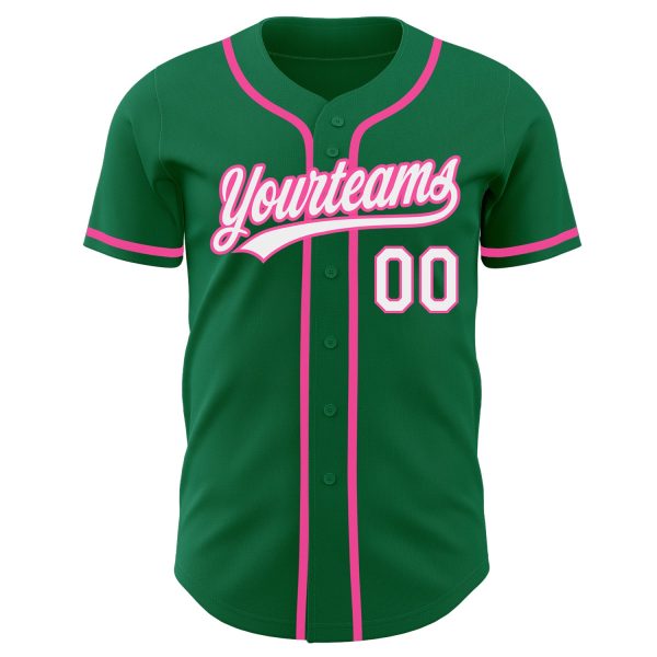 Custom Kelly Green White-Pink Authentic Baseball Jersey - Image 2
