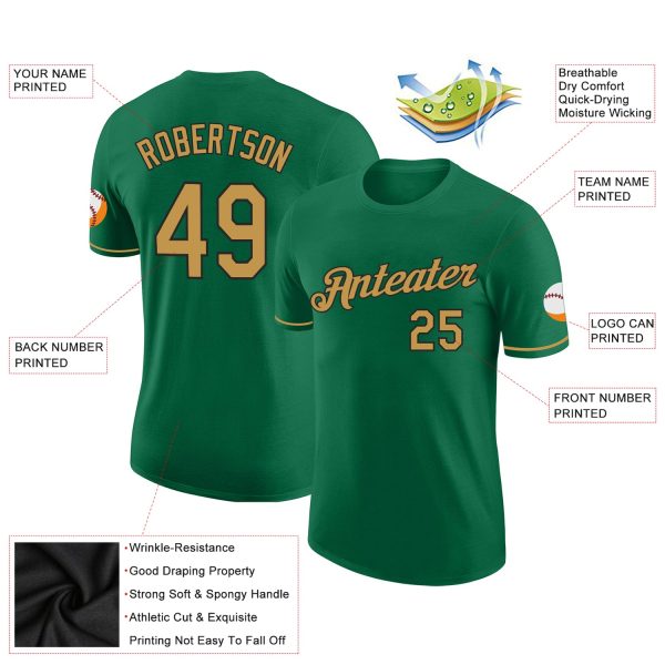 Custom Kelly Green Old Gold-Black Performance T-Shirt - Image 2