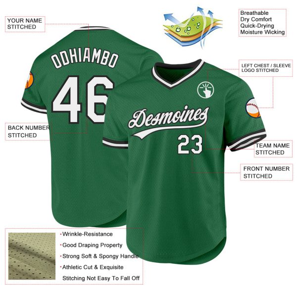 Custom Kelly Green White-Black Authentic Throwback Baseball Jersey - Image 3