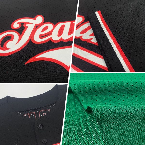 Custom Kelly Green White-Black Mesh Authentic Throwback Baseball Jersey - Image 2