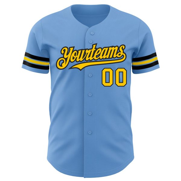 Custom Light Blue Yellow-Black Authentic Baseball Jersey - Image 2