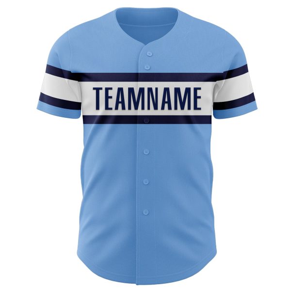 Custom Light Blue Navy-White Authentic Baseball Jersey - Image 2