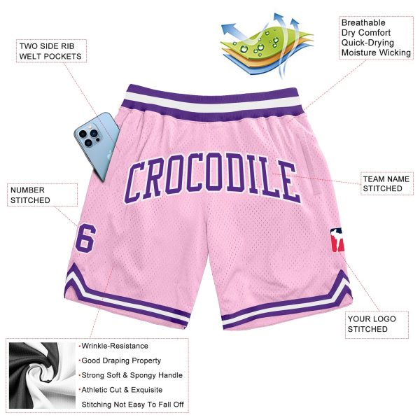 Custom Light Pink Purple-White Authentic Throwback Basketball Shorts - Image 2