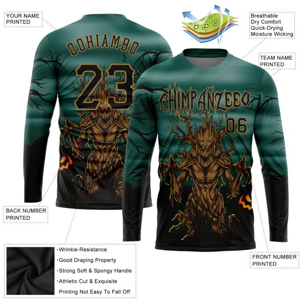 Custom 3D Pattern Halloween Trick Treat Horror Night Long Sleeve Performance T-Shirt - Image 2