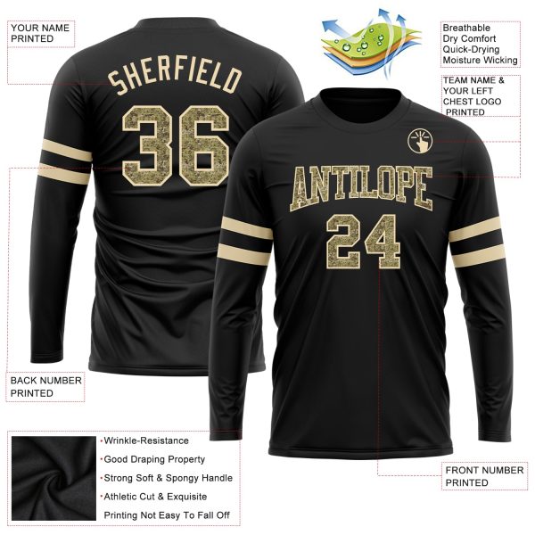 Custom Black Camo-Cream Long Sleeve Performance T-Shirt - Image 3