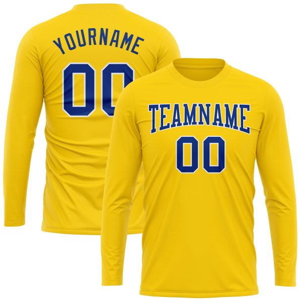 Custom Gold Royal-White Long Sleeve Performance T-Shirt - Image 2