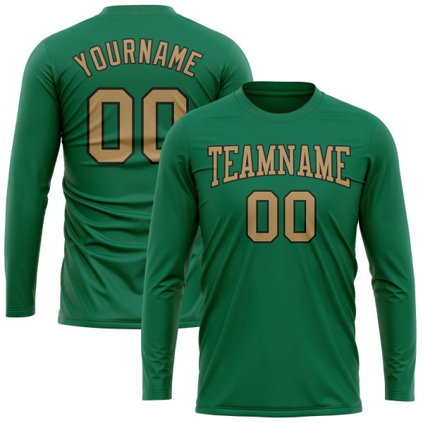 Custom Kelly Green Old Gold-Black Long Sleeve Performance Salute To Service T-Shirt - Image 2