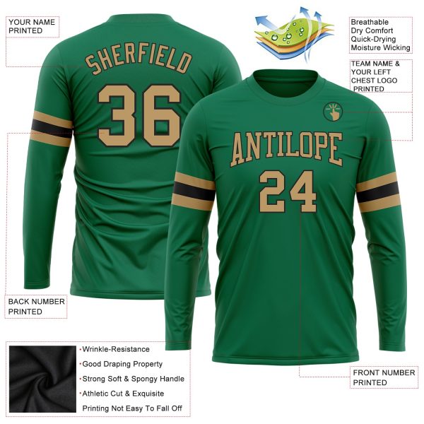 Custom Kelly Green Old Gold-Black Long Sleeve Performance Salute To Service T-Shirt - Image 3
