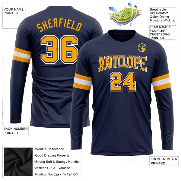 Custom Navy Gold-White Long Sleeve Performance Salute To Service T-Shirt - Image 3