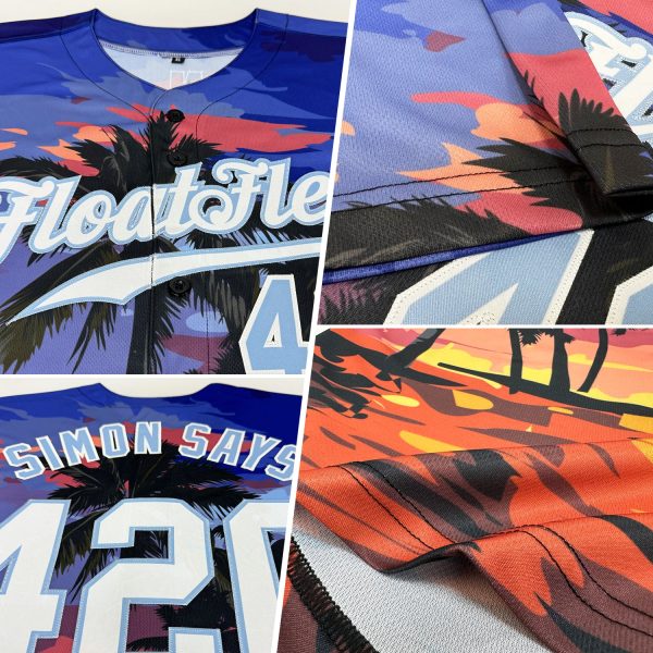 Custom Light Blue White-Light Blue 3D Pattern Design Palm Trees Authentic Baseball Jersey - Image 2