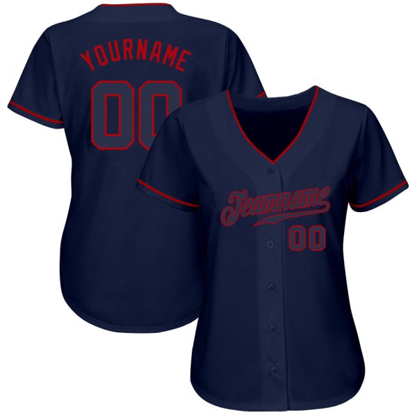 Custom Navy Navy-Red Authentic Baseball Jersey - Image 2