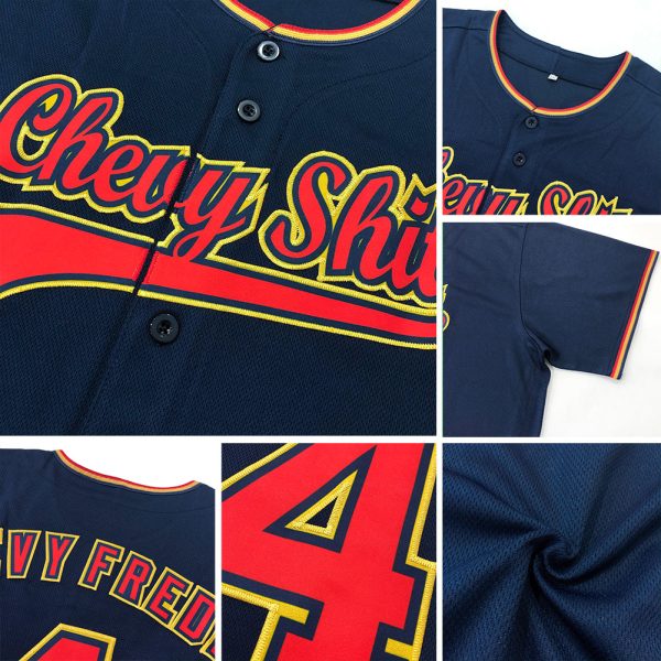 Custom Navy Navy-Red Authentic Baseball Jersey - Image 6
