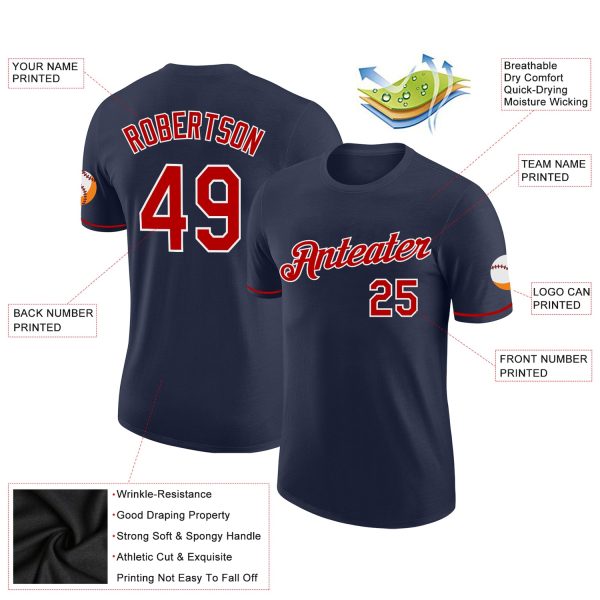 Custom Navy Red-White Performance T-Shirt - Image 2