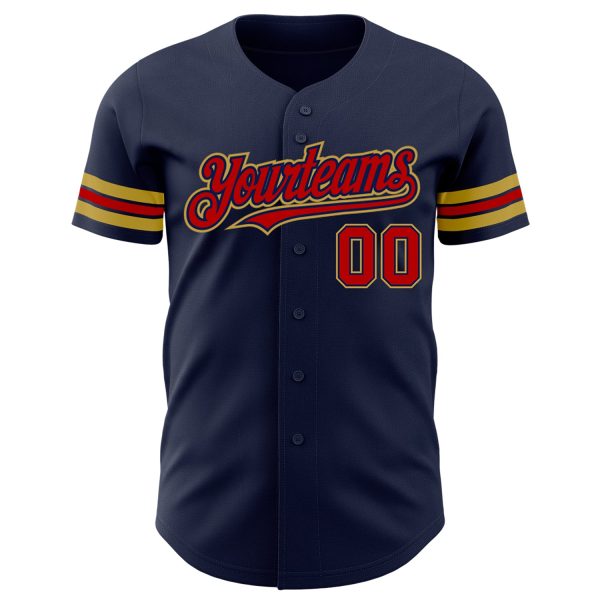 Custom Navy Red-Old Gold Authentic Baseball Jersey - Image 2