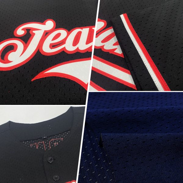 Custom Navy Bay Orange Mesh Authentic Throwback Baseball Jersey - Image 2