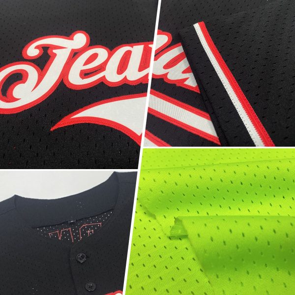 Custom Neon Green Navy-Gold Mesh Authentic Throwback Baseball Jersey - Image 2
