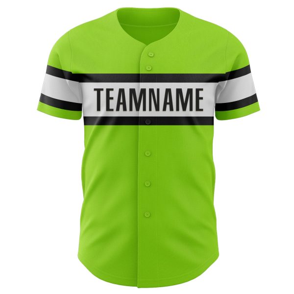 Custom Neon Green White-Black Authentic Baseball Jersey - Image 2