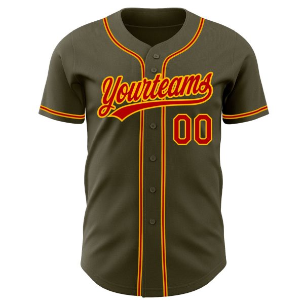 Custom Olive Red-Gold Authentic Salute To Service Baseball Jersey - Image 2
