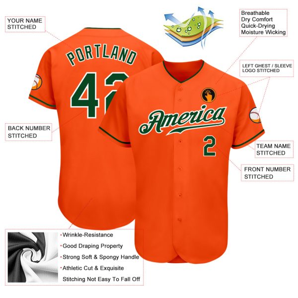 Custom Orange Green-White Authentic Baseball Jersey - Image 3