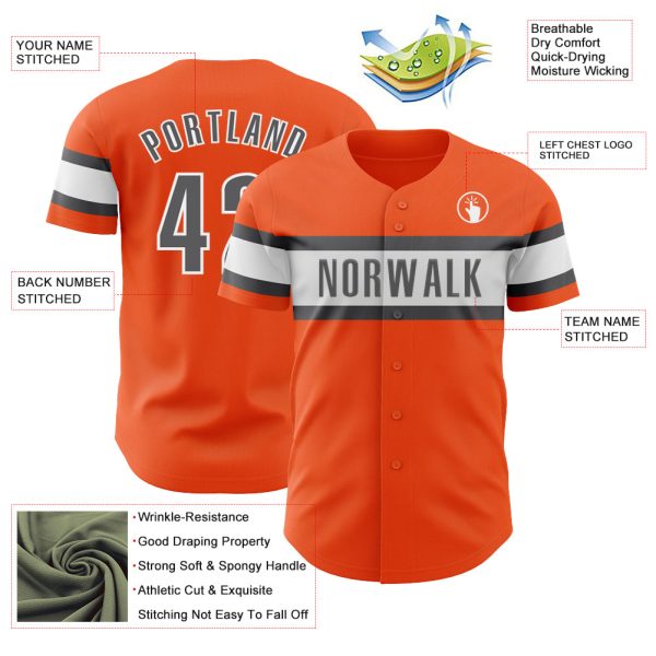 Custom Orange Steel Gray-White Authentic Baseball Jersey - Image 3