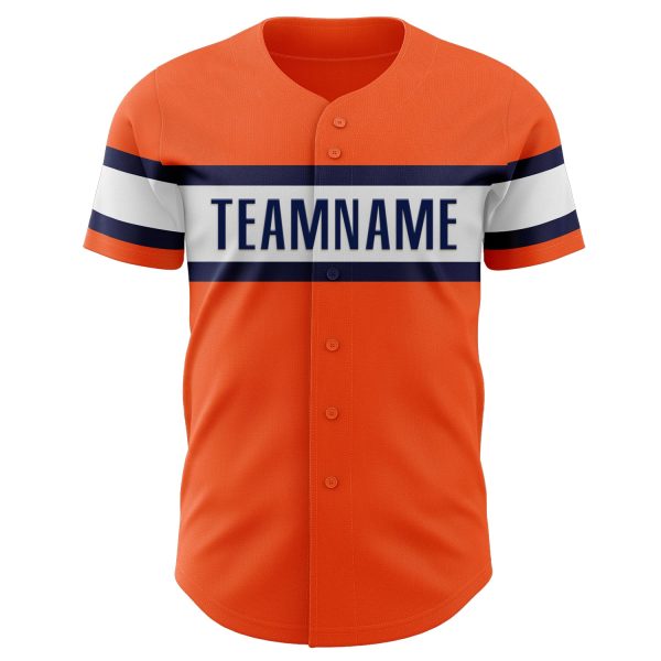 Custom Orange Navy-White Authentic Baseball Jersey - Image 2