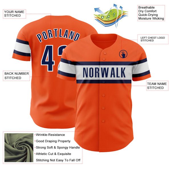 Custom Orange Navy-White Authentic Baseball Jersey - Image 3
