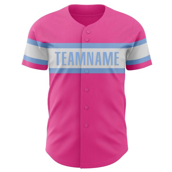 Custom Pink White-Light Blue Authentic Baseball Jersey - Image 2