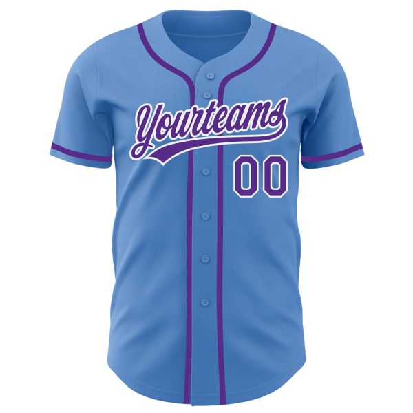 Custom Powder Blue Purple-White Authentic Baseball Jersey - Image 2