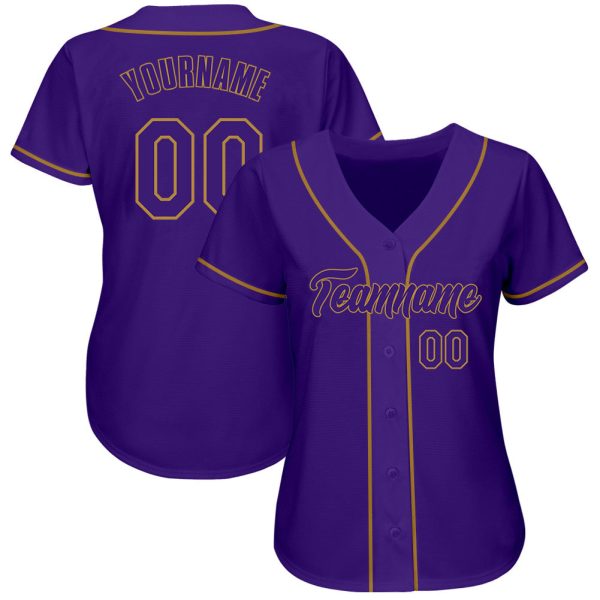 Custom Purple Purple-Old Gold Authentic Baseball Jersey - Image 2