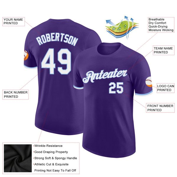Custom Purple White-Light Blue Performance T-Shirt - Image 2
