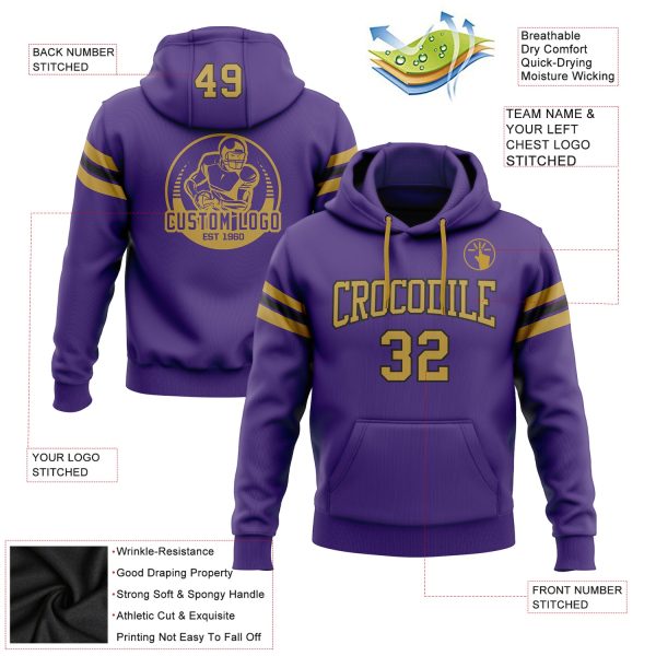 Custom Stitched Purple Old Gold-Black Football Pullover Sweatshirt Hoodie - Image 2