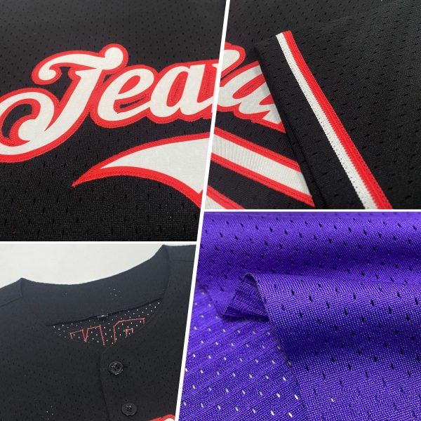 Custom Purple Light Blue-Red Mesh Authentic Throwback Baseball Jersey - Image 2