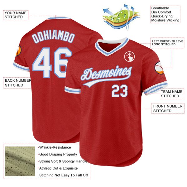 Custom Red White-Light Blue Authentic Throwback Baseball Jersey - Image 3
