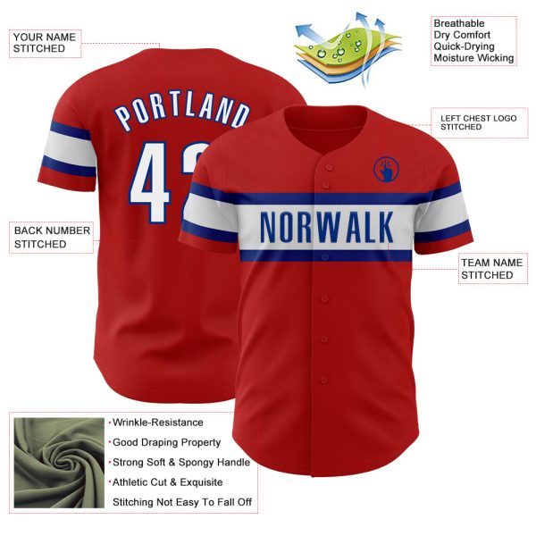 Custom Red Black-Royal Authentic Baseball Jersey - Image 3