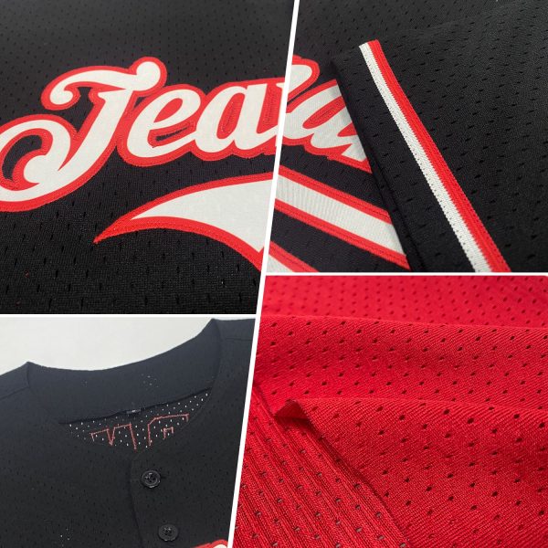 Custom Red White-Light Blue Mesh Authentic Throwback Baseball Jersey - Image 2
