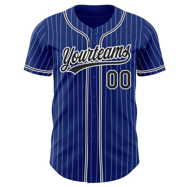 Custom Royal White Pinstripe Black Authentic Baseball Jersey - Image 2