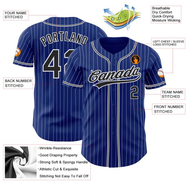 Custom Royal White Pinstripe Black Authentic Baseball Jersey - Image 3