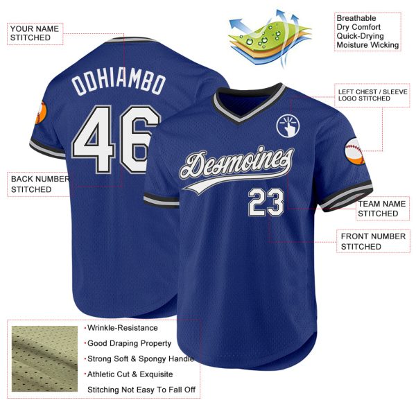 Custom Royal Black-Gray Authentic Throwback Baseball Jersey - Image 3