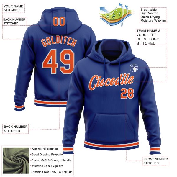 Custom Stitched Royal Orange-White Sports Pullover Sweatshirt Hoodie - Image 3